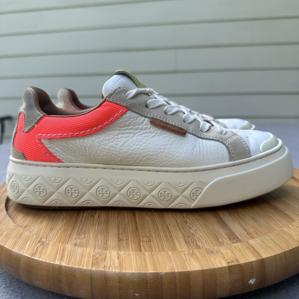 Tory Burch Ladybug Platform Sneakers Womens Size 7.5 M White Neon Leather